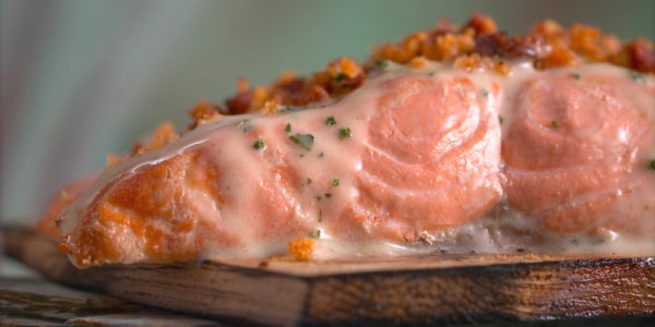 Cedar Plank Salmon with a Chorizo Topping 